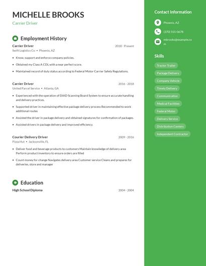 Carrier Driver Resume