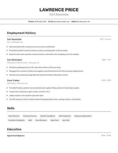 Cart Associate Resume