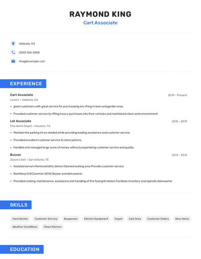 Cart Associate Resume