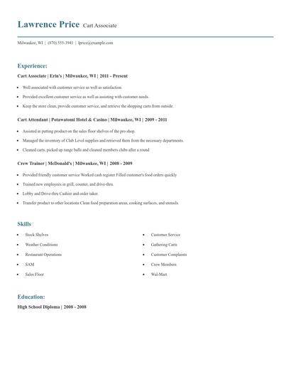 Cart Associate Resume