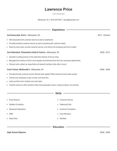 Cart Associate Resume