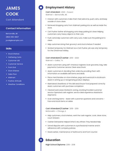 Cart Attendant Resume