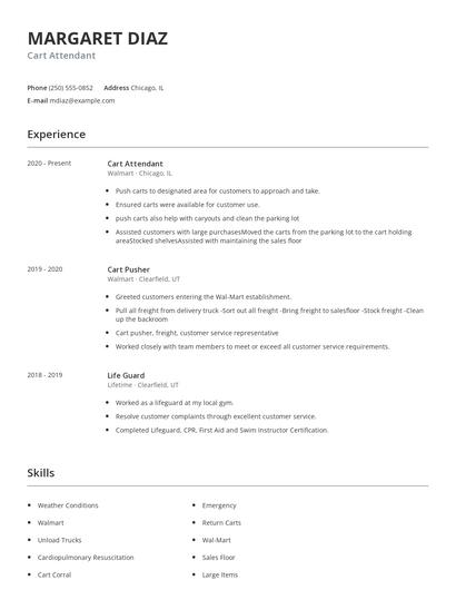 Cart Attendant Resume