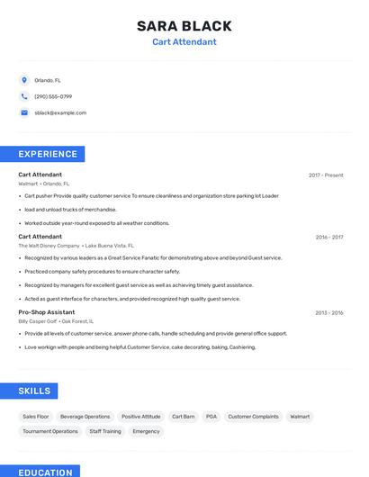 Cart Attendant Resume