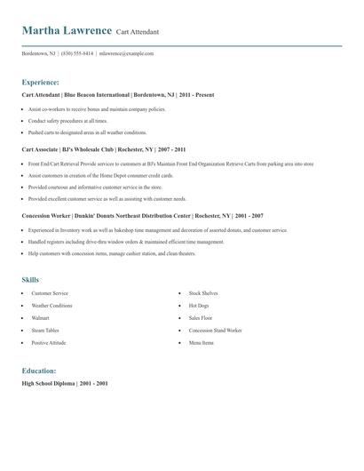 Cart Attendant Resume