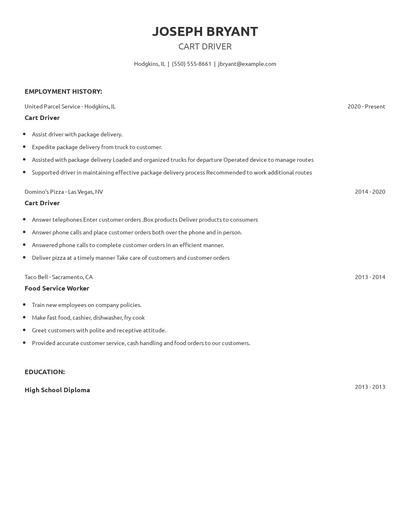 Cart Driver Resume