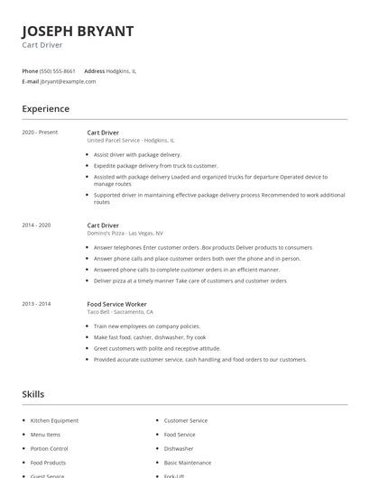 Cart Driver Resume
