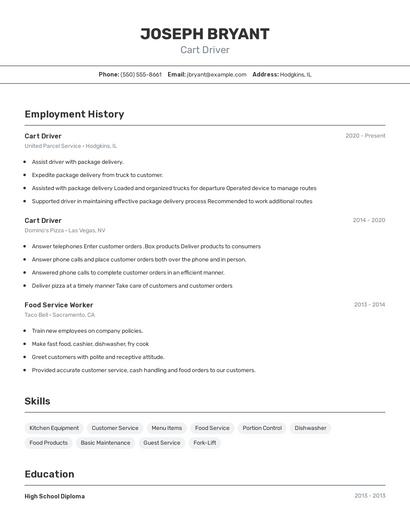 Cart Driver Resume