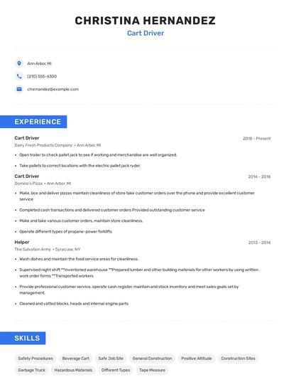 Cart Driver Resume