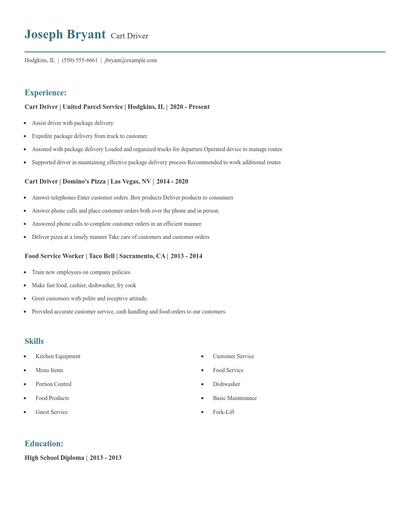 Cart Driver Resume