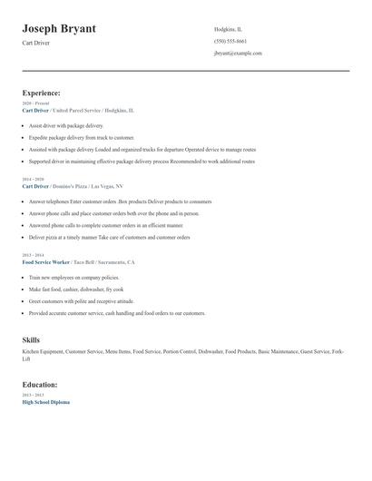 Cart Driver Resume