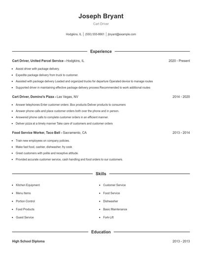 Cart Driver Resume