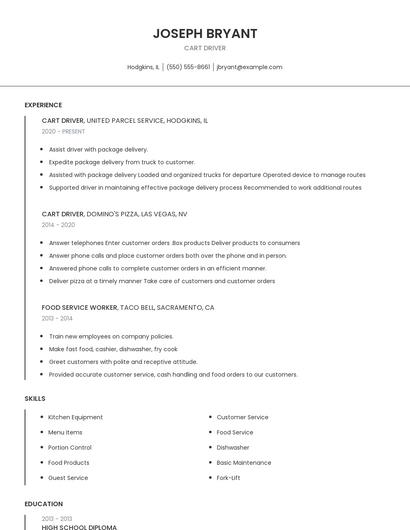 Cart Driver Resume