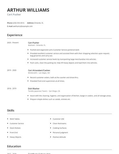 Cart Pusher Resume