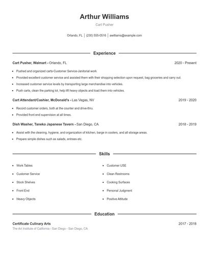 Cart Pusher Resume