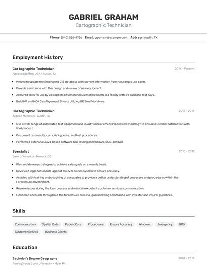 Cartographic Technician Resume