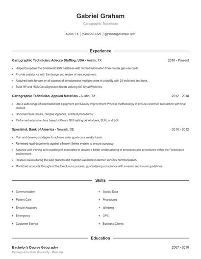 Cartographic Technician Resume