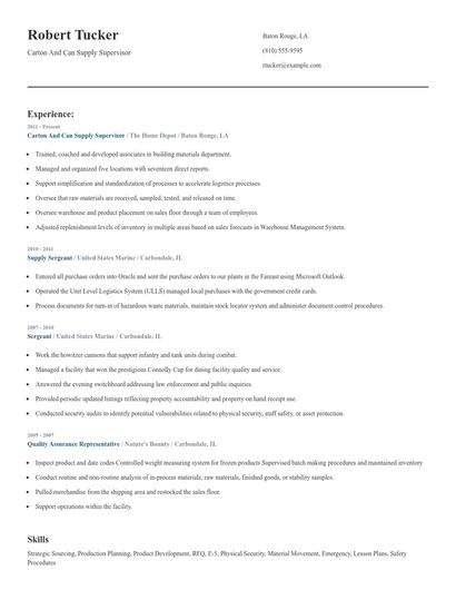 Carton And Can Supply Supervisor Resume