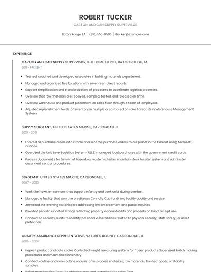 Carton And Can Supply Supervisor Resume