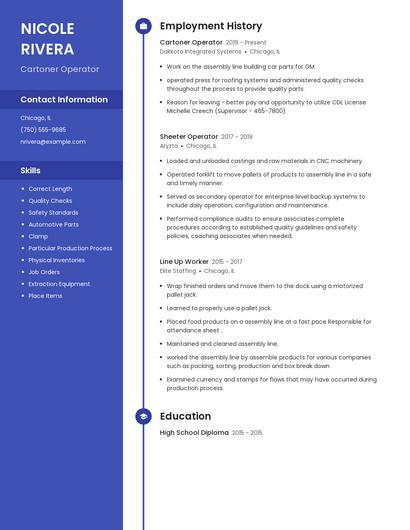 Cartoner Operator Resume