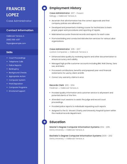 Case Administrator Resume