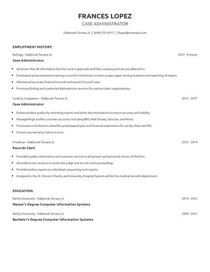 Case Administrator Resume
