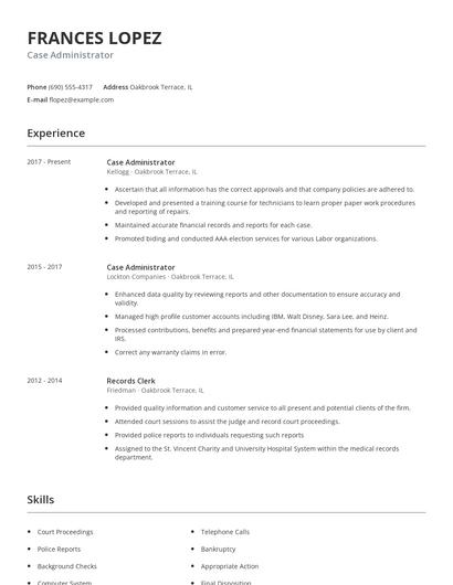 Case Administrator Resume