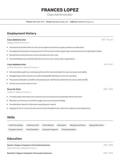 Case Administrator Resume