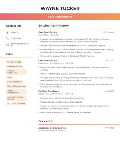 Case Administrator Resume