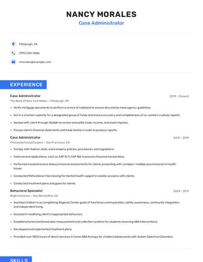 Case Administrator Resume