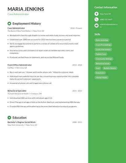 Case Administrator Resume