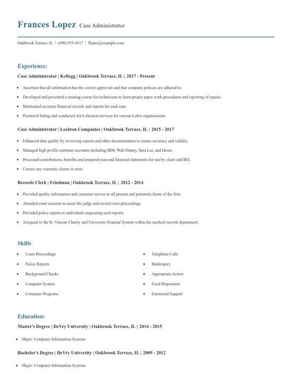 Case Administrator Resume
