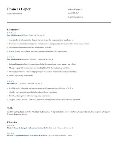 Case Administrator Resume