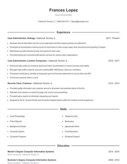 Case Administrator Resume