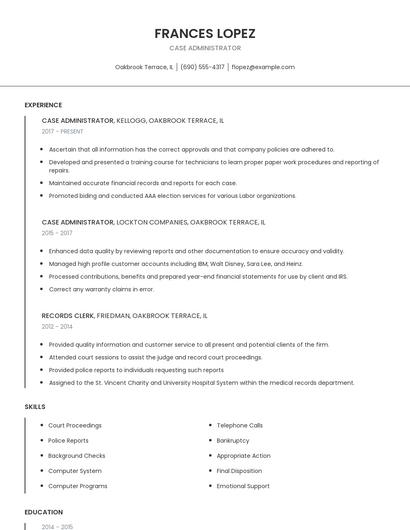Case Administrator Resume