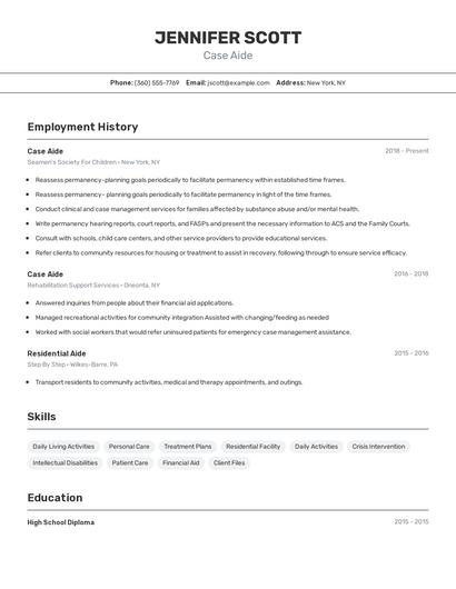 Case Aide Resume