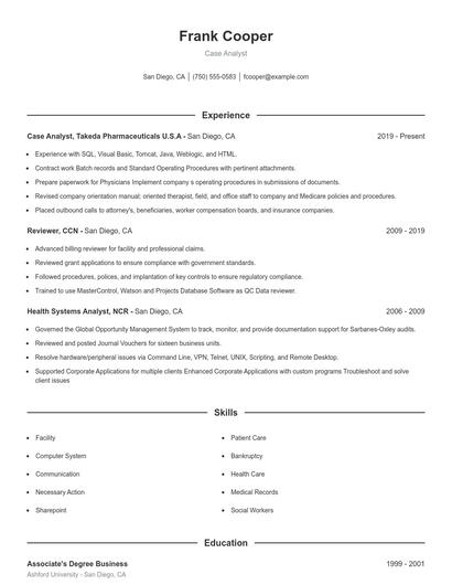 Case Analyst Resume