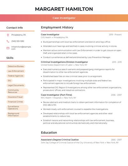 Case Investigator Resume