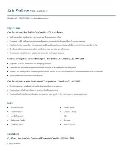 Case Investigator Resume