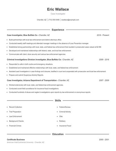 Case Investigator Resume