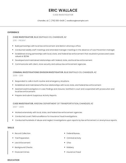 Case Investigator Resume