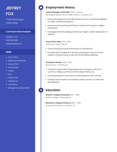 Case Manager Internship Resume