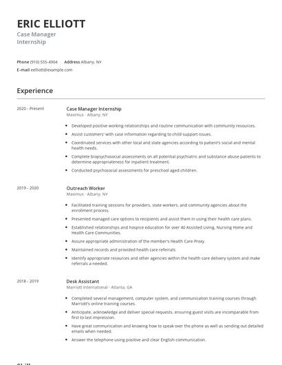 Case Manager Internship Resume