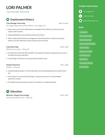 Case Manager Internship Resume