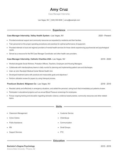 Case Manager Internship Resume