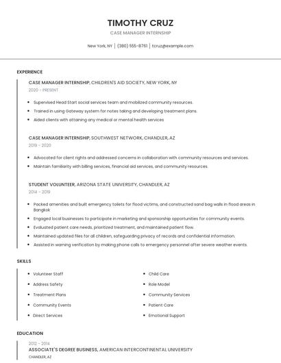Case Manager Internship Resume