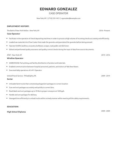 Case Operator Resume