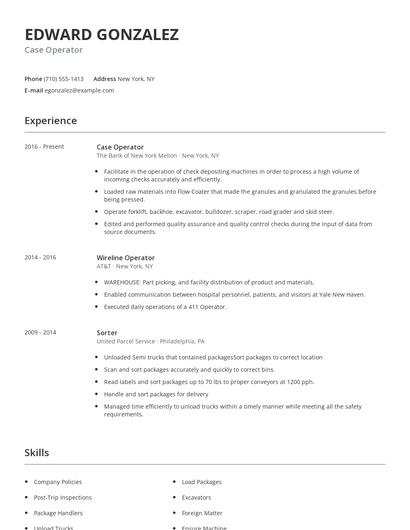 Case Operator Resume