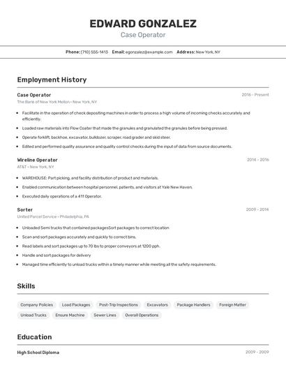 Case Operator Resume