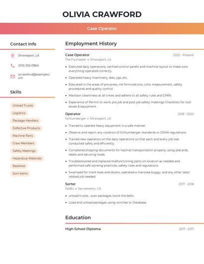 Case Operator Resume